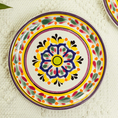 Majolica ceramic dessert plates, Celaya Sunflower (pair)