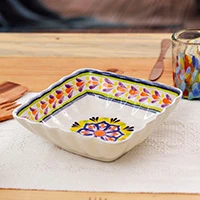 Featured review for Majolica ceramic square serving bowl, Celaya Sunflower