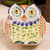 Majolica ceramic dish, 'Curious Green Owl' - Handcrafted Owl Theme Green and Blue Majolica Ceramic Dish thumbail