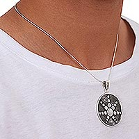 Artisan Crafted Taxco Sterling Silver Pendant Necklace,'Star in the Moon'