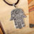 Sterling silver and leather pendant necklace, 'Hamsa Amulet' - Taxco Silver Artisan Crafted Leather Hamsa Symbol Necklace (image 2b) thumbail