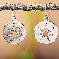 Sterling silver dangle earrings, 'Molecular Sun' - Taxco Sterling Silver Geometric Theme Earrings