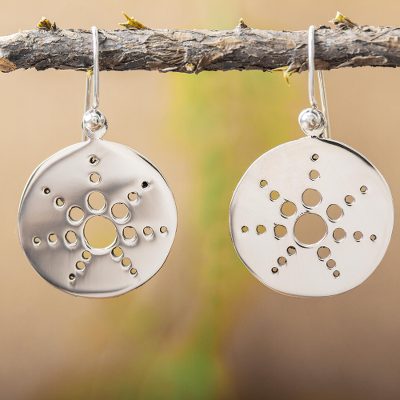 Sterling silver dangle earrings, 'Molecular Sun' - Taxco Sterling Silver Geometric Theme Earrings