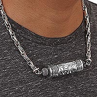 Men's sterling silver pendant necklace, 'Dark Taxco Bull' - Men's Handcrafted Bull Theme Sterling Silver Necklace