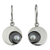 Cultured pearl dangle earrings, 'Iridescent Moon' - 950 Silver and Pearl Dangle Moon Earrings from Taxco (image 2a) thumbail
