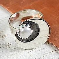 Anillo de cóctel con perlas cultivadas - Anillo Luna Plata 950 y Perla México Taxco Joyas