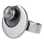 Cultured pearl cocktail ring, 'Iridescent Moon' - 950 Silver and Pearl Moon Ring Mexico Taxco Jewelery