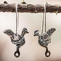 Sterling silver drop earrings, 'Cocky Rooster' - .925 Silver Womens Drop Earrings with Rooster from Mexico