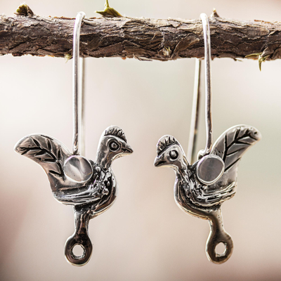 Sterling silver drop earrings, Cocky Rooster
