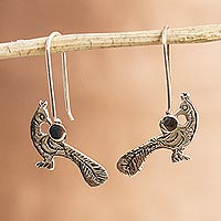 Sterling silver drop earrings, 'Fine Pheasant'