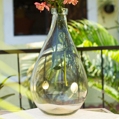 Recycled decorative glass vessel, 'Clearly Elegant' - Hand Blown Recycled Clear Glass Bottle from Mexico