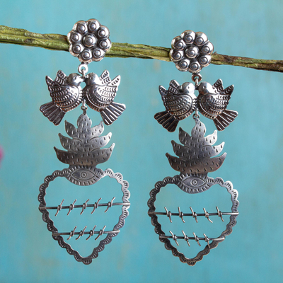 Sterling silver heart earrings, 'Freedom Hearts' - Mexican Hearts Artisan Crafted Sterling Silver Earrings