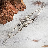 Sterling silver link bracelet, 'Skeletal Charros' - Sterling Silver Bracelet Mexican Day of the Dead Couple