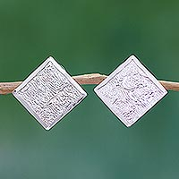 Featured review for Sterling silver button earrings, Windows of Texture