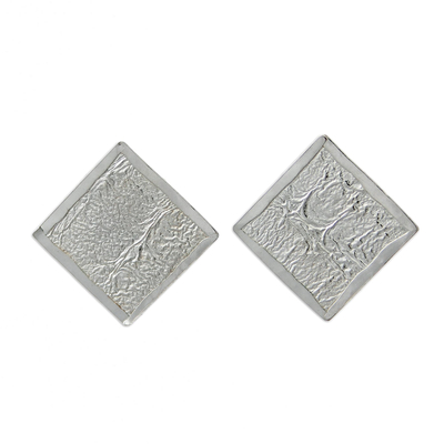 Pendientes de botón de plata de ley - Pendientes de botón en forma de cuadrado de plata esterlina de México