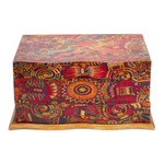 Decoupage jewelry box, 'Huichol Enchantment' - Huichol Theme Decoupage on Pinewood Jewelry Box with 3 Decks