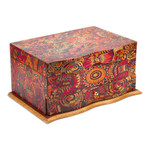 Decoupage jewelry box, 'Huichol Enchantment' - Huichol Theme Decoupage on Pinewood Jewelry Box with 3 Decks