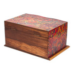 Decoupage jewelry box, 'Huichol Enchantment' - Huichol Theme Decoupage on Pinewood Jewelry Box with 3 Decks