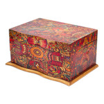 Decoupage jewelry box, 'Huichol Enchantment' - Huichol Theme Decoupage on Pinewood Jewelry Box with 3 Decks