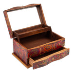 Decoupage jewelry box, 'Huichol Enchantment' - Huichol Theme Decoupage on Pinewood Jewelry Box with 3 Decks