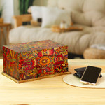 Decoupage jewelry box, 'Huichol Enchantment' - Huichol Theme Decoupage on Pinewood Jewelry Box with 3 Decks