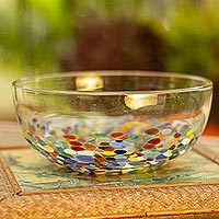 Blown glass serving bowl, 'Confetti Festival' - Colorful Hand Blown Glass Bowl for Serving or Salads