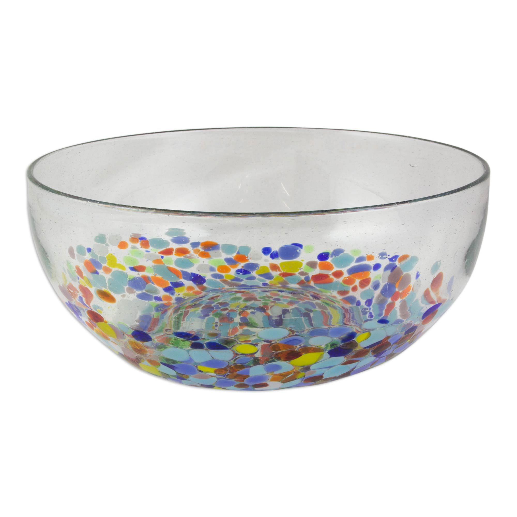 Colorful Hand Blown Glass Bowl for Serving or Salads Confetti