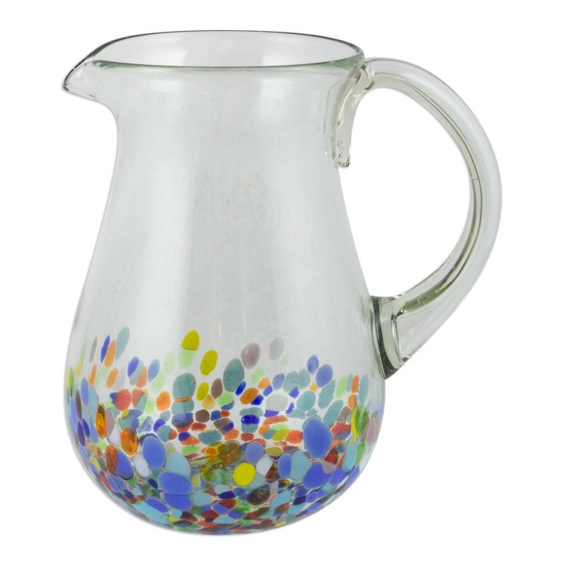Blown Colorful Recycled Glass Pitcher from Mexico - Thumbnail 2