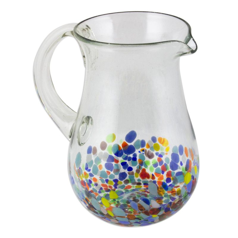 Blown Colorful Recycled Glass Pitcher from Mexico - Thumbnail 4