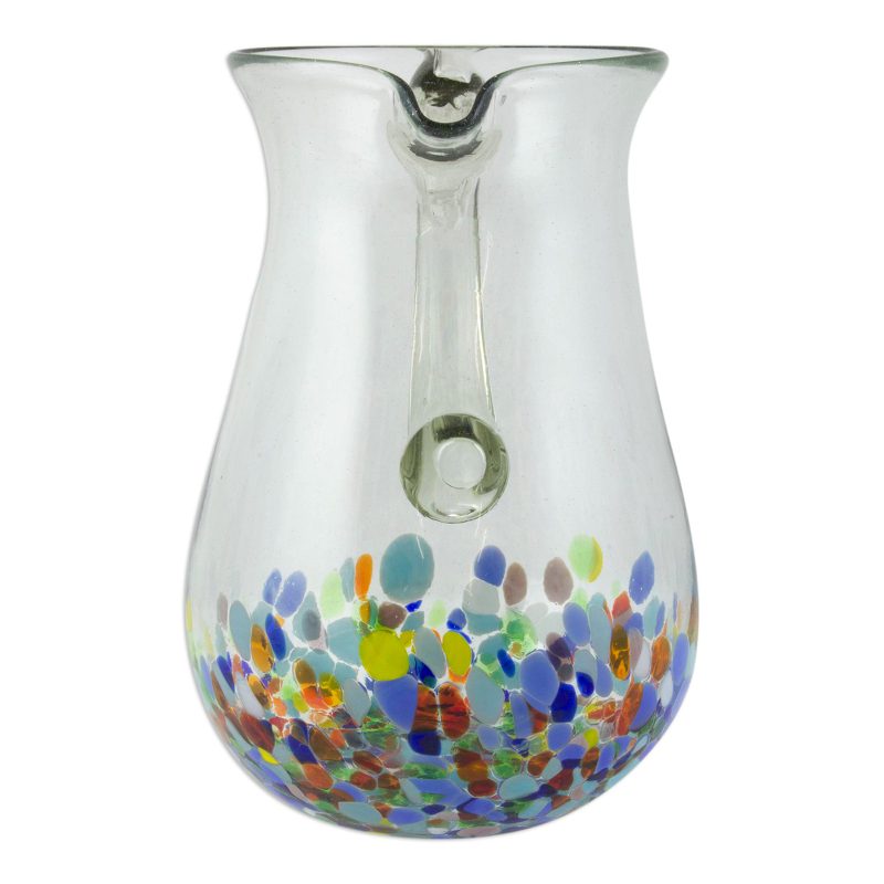 Blown Colorful Recycled Glass Pitcher from Mexico