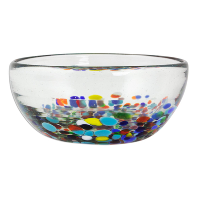 Blown glass bowls, 'Confetti Festival' (pair) - 2 Artisan Crafted Colorful Mexican Hand Blown Bowls Set