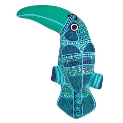 Ceramic wall art, 'Turquoise Toucan' - Signed Handcrafted Ceramic Toucan Wall Sculpture from Mexico