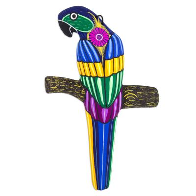 Ceramic wall art, 'Rainbow Parrot' - Handcrafted Colorful Mexican Parrot Ceramic Wall Sculpture