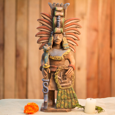 Escultura de cerámica - Escultura de cerámica azteca artesanal firmada de México
