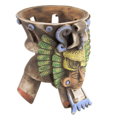 Keramischer Räucherstäbchenhalter, 'Eule Omen'. - Von mexikanischer Archäologie inspirierter Räucherstäbchenhalter mit Keramikkauz