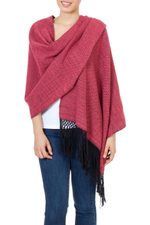 Cotton rebozo shawl, 'Rose Diamond Night' - Cotton Rebozo Shawl Handwoven with Pink and Black Diamonds