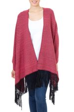 Cotton rebozo shawl, 'Rose Diamond Night' - Cotton Rebozo Shawl Handwoven with Pink and Black Diamonds