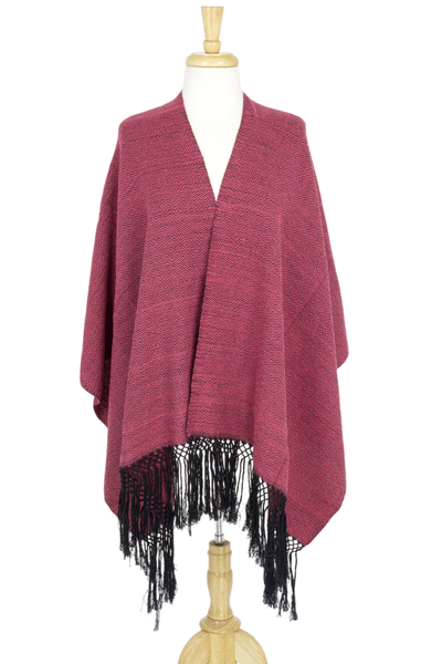 Cotton rebozo shawl, 'Rose Diamond Night' - Cotton Rebozo Shawl Handwoven with Pink and Black Diamonds