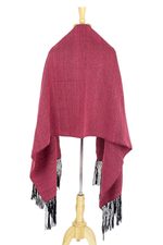 Cotton rebozo shawl, 'Rose Diamond Night' - Cotton Rebozo Shawl Handwoven with Pink and Black Diamonds