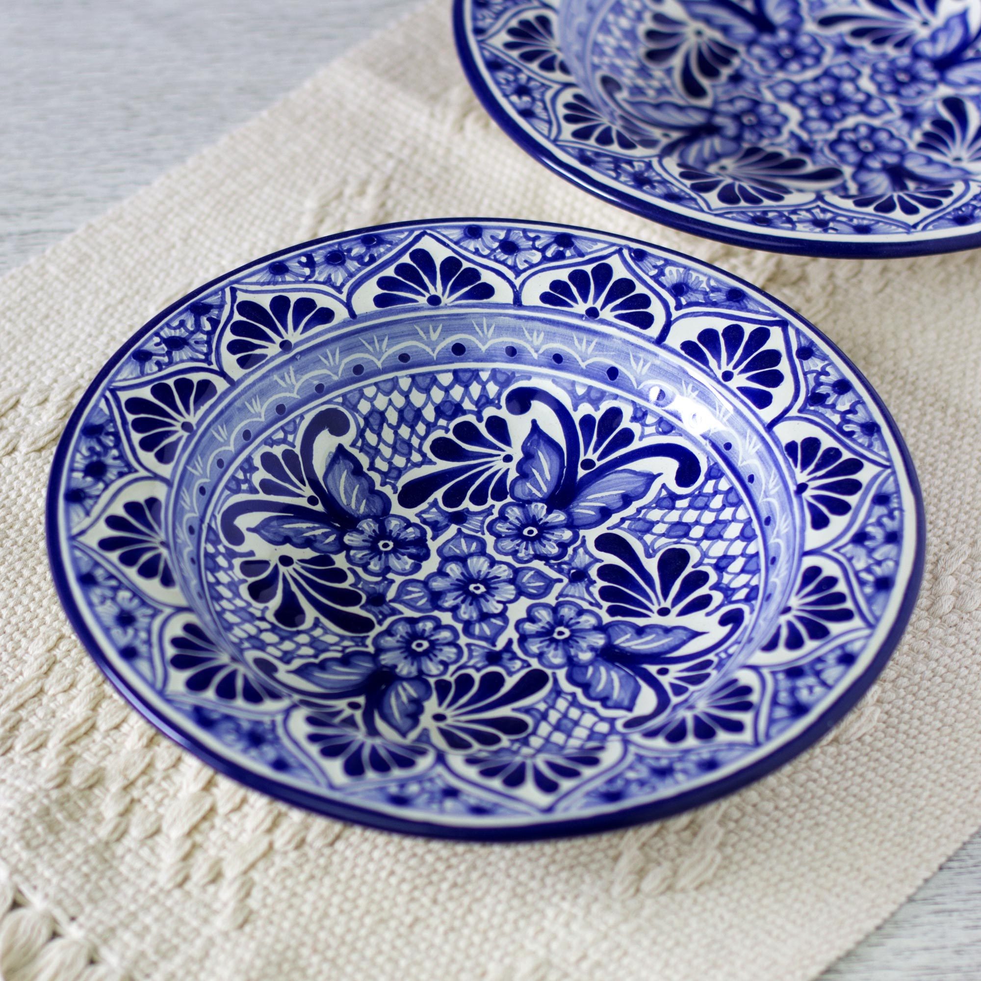 Set of 2 Authentic Mexican Talavera Style Soup Bowls Cholula Blossoms