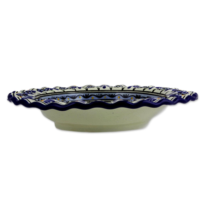 Cuencos de cerámica, 'Floral Duchess' (par) - 2 Cuencos estilo Talavera floral azul hechos a mano en México
