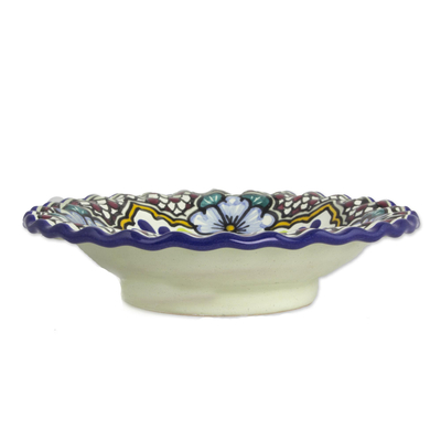 Ceramic dessert bowls, 'Floral Duchess' (pair) - 2 Talavera Style Bowls for Desserts Handmade in Mexico