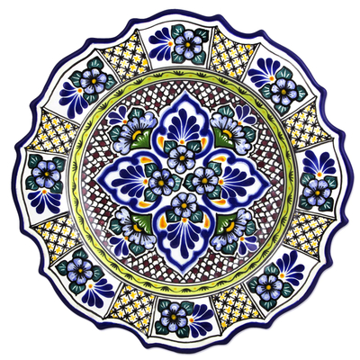 Plato de cerámica de Talavera, 'Cobalt Bouquet' - Plato de cerámica floral de Talavera artesanal de México