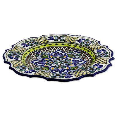 Keramikplatte Talavera, 'Kobaltbouquet - Kunsthandwerklich hergestellte Keramikplatte mit Blumen von Talavera aus Mexiko