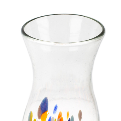 Handblown glass carafe, 'Confetti Festival' - Eco-Friendly Handblown Colorful Recycled Glass Carafe