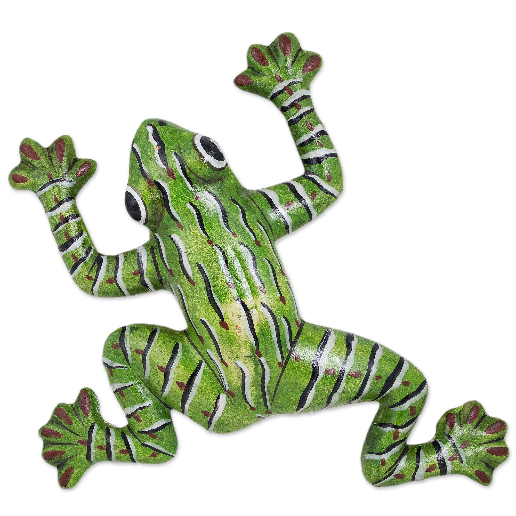 Artisan Crafted Green Frog Ceramic Wall Sculpture Cheerful Green Frog NOVICA