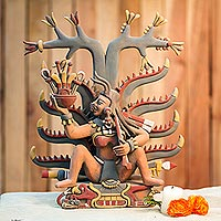 Ceramic sculpture, 'Mayahuel Fertility Goddess' - Aztec Fertility Goddess Ceramic Replica Sculpture