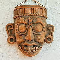 Máscara de cerámica, 'Maya Lord Kinich Aha' - Réplica de máscara de pared de cerámica del dios maya del sol hecha a mano