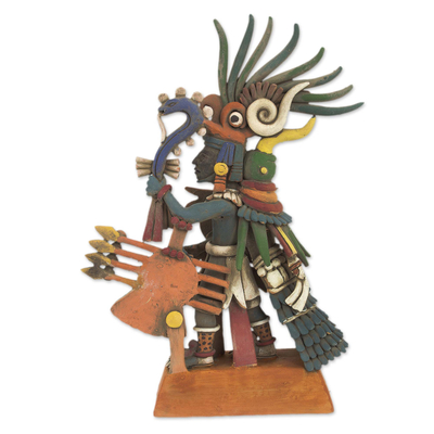Escultura de cerámica, (10 pulgadas) - Escultura de cerámica arqueológica de 10 pulgadas del dios de la guerra azteca mexicana