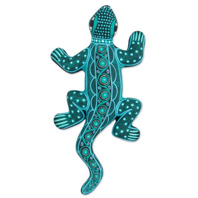 Ceramic wall adornment, 'Turquoise Lizard' - Mexican Handpainted Ceramic Turquoise Lizard Wall Sculpture
